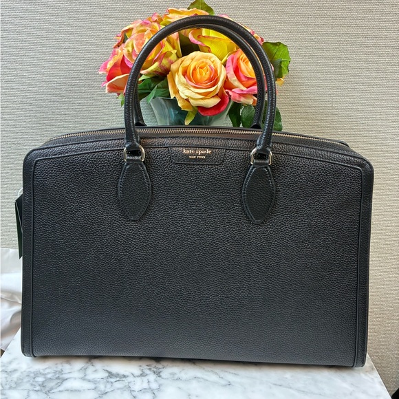 NWT Kate Spade Black Pebbled Leather Hudson Multi-Compartment Commuter Bag - Picture 1 of 11